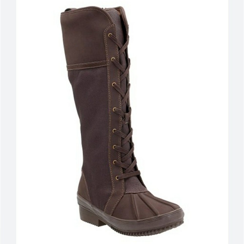 Clarks 9.5 Carima Pluma Tall Snow Boot Faux Fur Lined Lace Up Front Side Zip